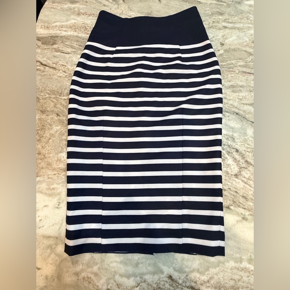 H&M Navy White Striped Bodycon Pencil Skirt Size 2 NWT